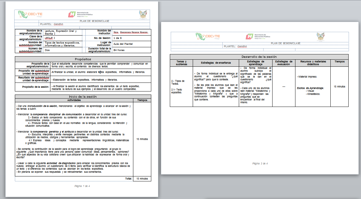 Ejemplo de carta descriptiva de inicio